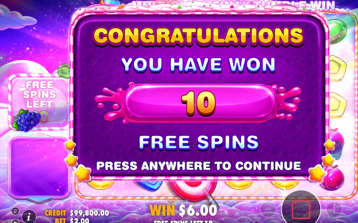 Retrigger adds five more spins with three or more scatters