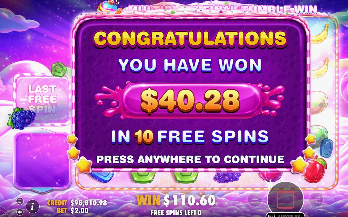 Win screen once the tumble chain stops